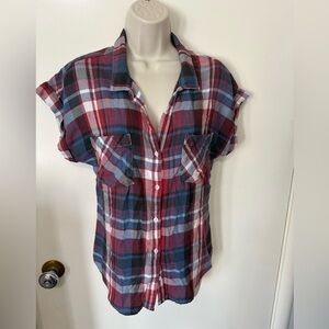 cloth & stone Burgundy and Blue Plaid Button-Down Shirt